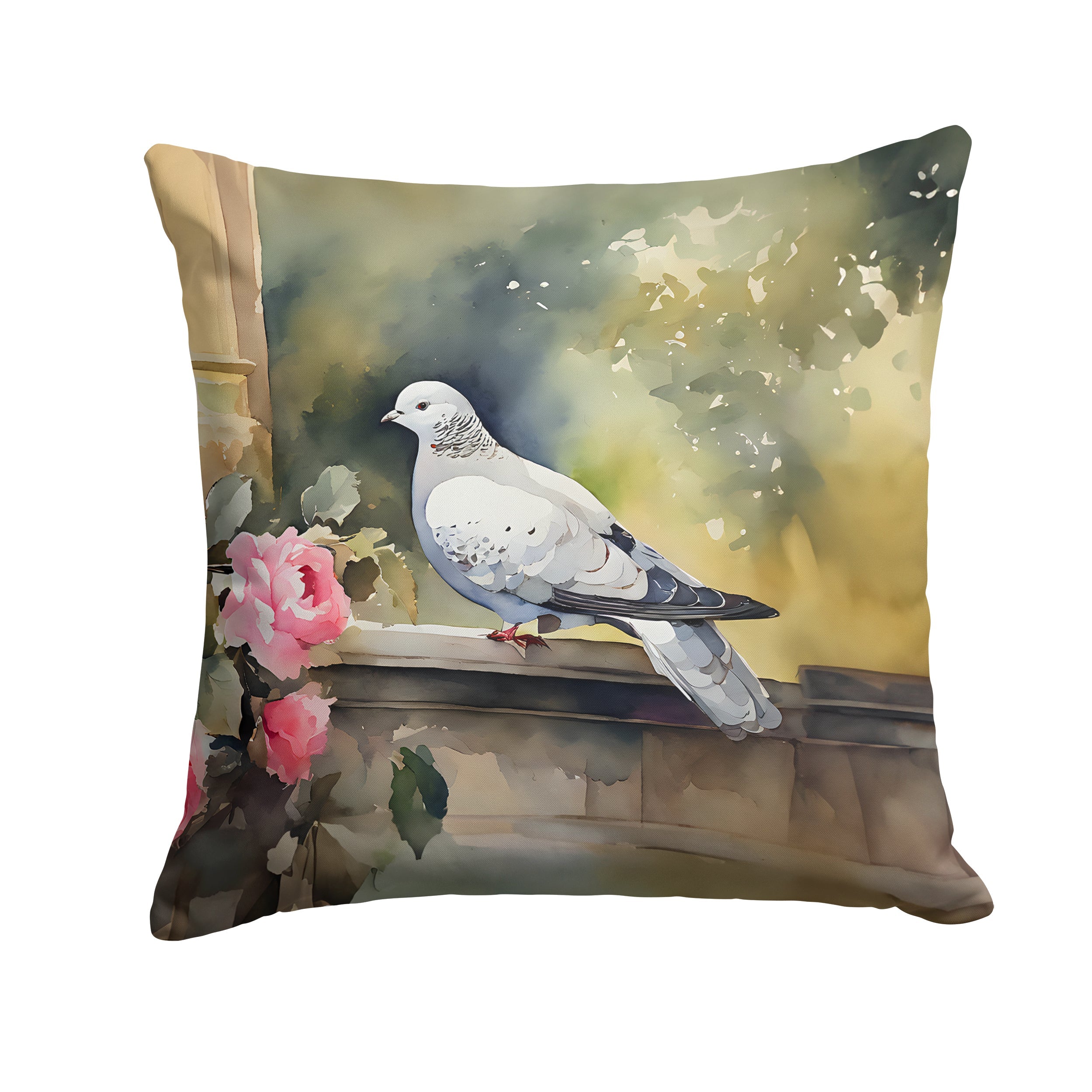 White Dove with Flowers Peaceful Decorative Throw Pillow 18x18 Indoor Outdoor Accent Cushion, Fabric Cover with Insert for Sofa, Bed, Porch & Living Room