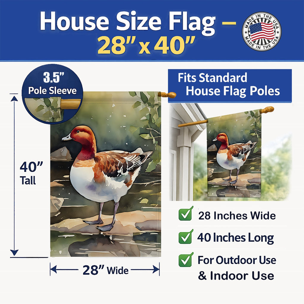 Redhead Duck Standing by Water House Flag 28x40 Porch Sleeve Pole Decorative Outside Yard Banner Artwork Wall Hanging, Polyester