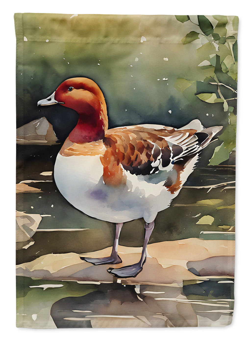 Redhead Duck Standing by Water House Flag 28x40 Porch Sleeve Pole Decorative Outside Yard Banner Artwork Wall Hanging, Polyester