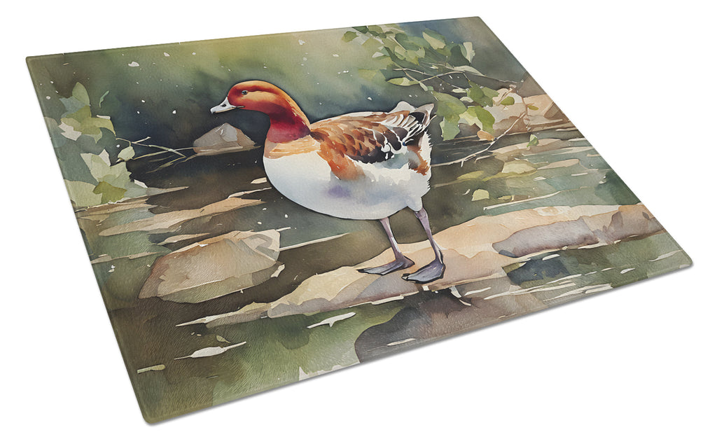 Redhead Duck Standing by Water Cutting Board Tempered Glass Kitchen Cutting Surface, Heat Resistant Chopping, Non-Slip Feet, Food Prep & Serving