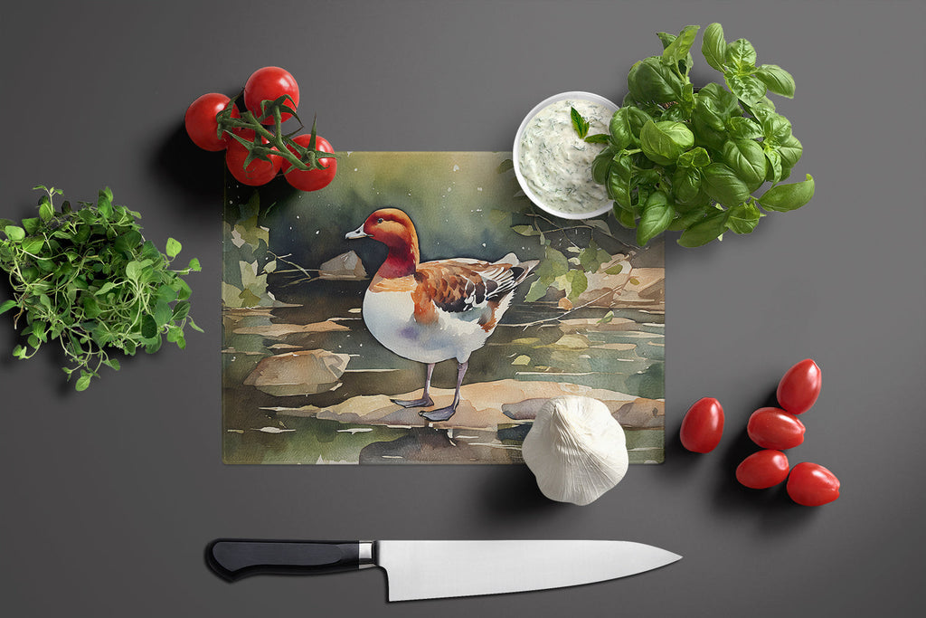 Redhead Duck Standing by Water Cutting Board Tempered Glass Kitchen Cutting Surface, Heat Resistant Chopping, Non-Slip Feet, Food Prep & Serving