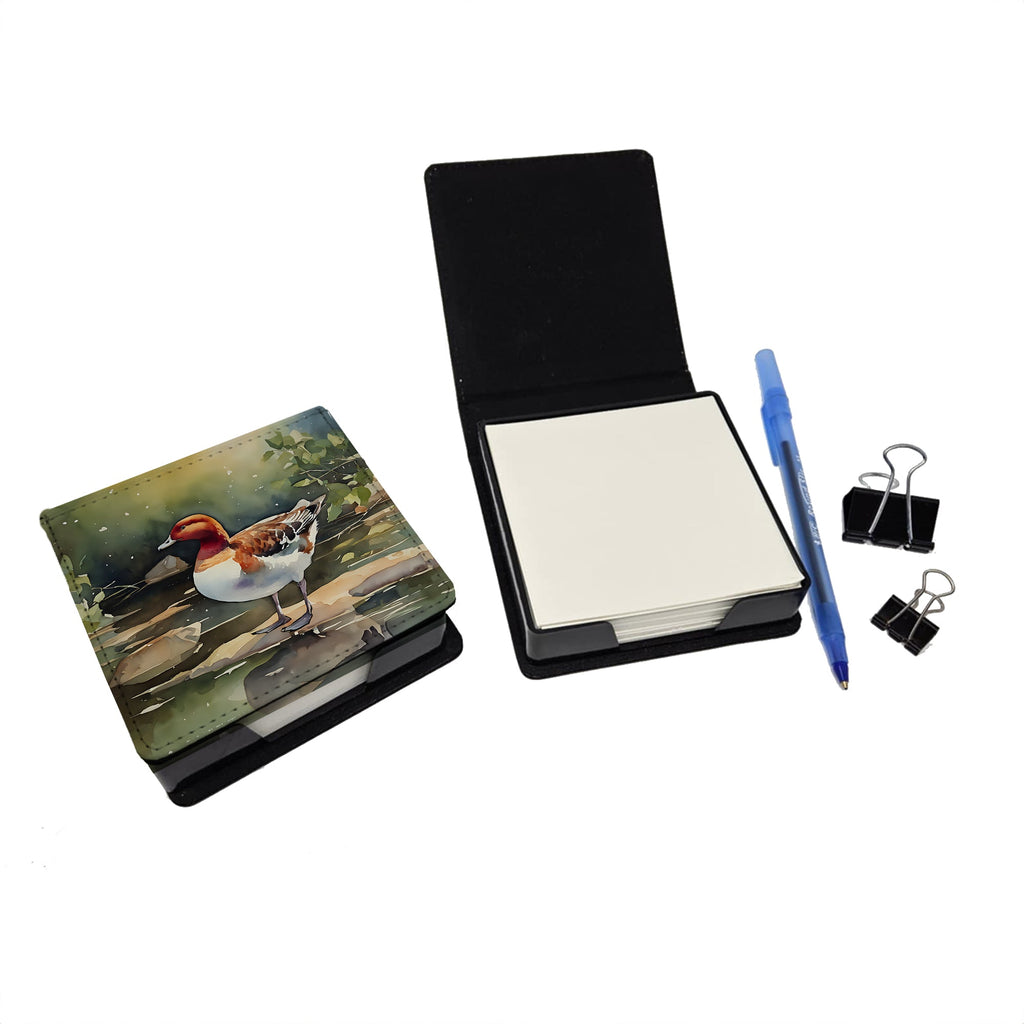 Redhead Duck Standing by Water PU Leather Note Paper Holder with Artist-Designed Cover, Desk Accessory, Office Gift