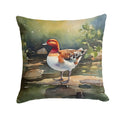 Redhead Duck Standing by Water Decorative Throw Pillow 14x14 Indoor Outdoor Accent Cushion, Fabric Cover with Insert for Sofa, Bed, Porch & Living Room