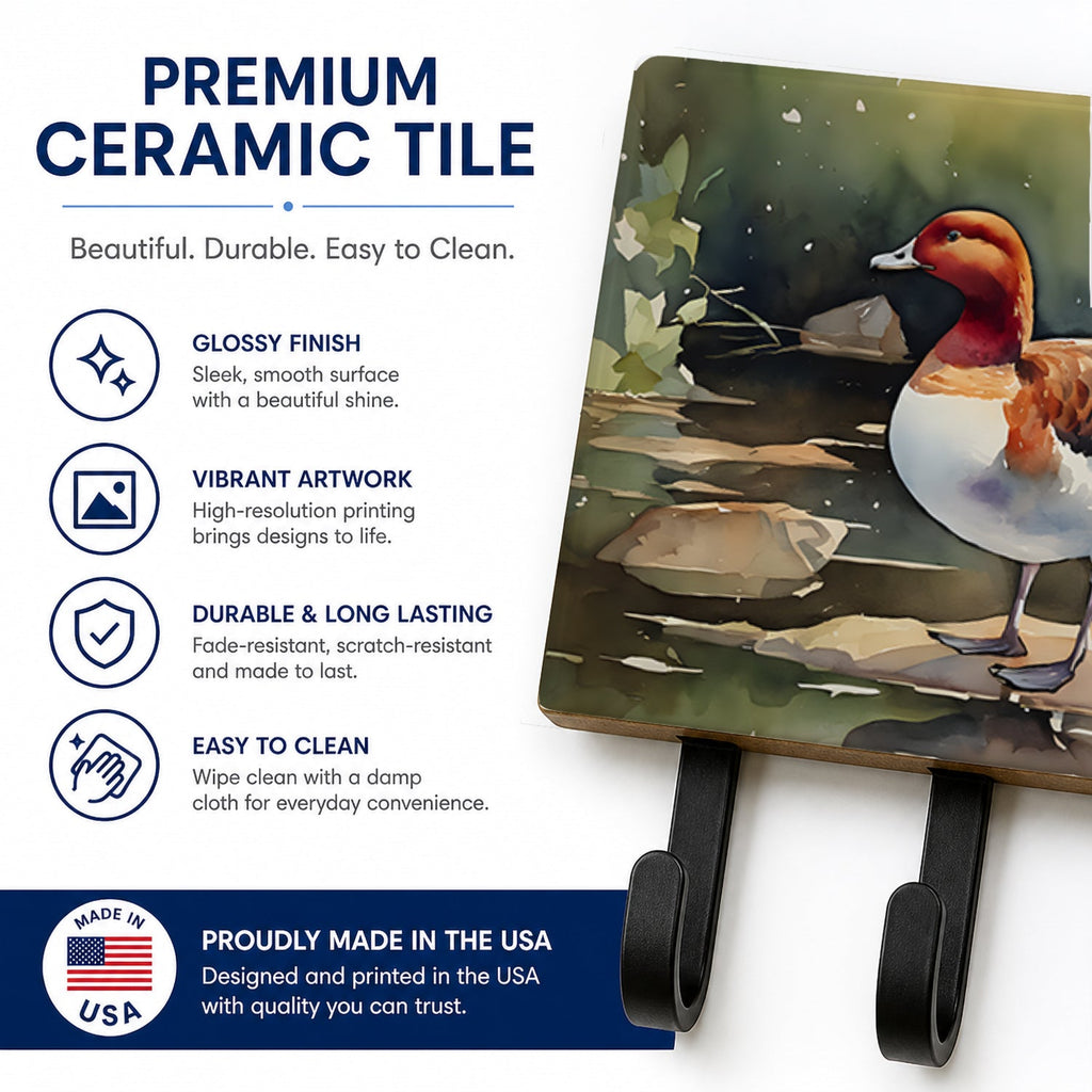 Redhead Duck Standing by Water Leash or Key Holder Wall Hooks, Coat Rack Wall Mount, for Hanging Keys, Towels, Aprons, Leashes