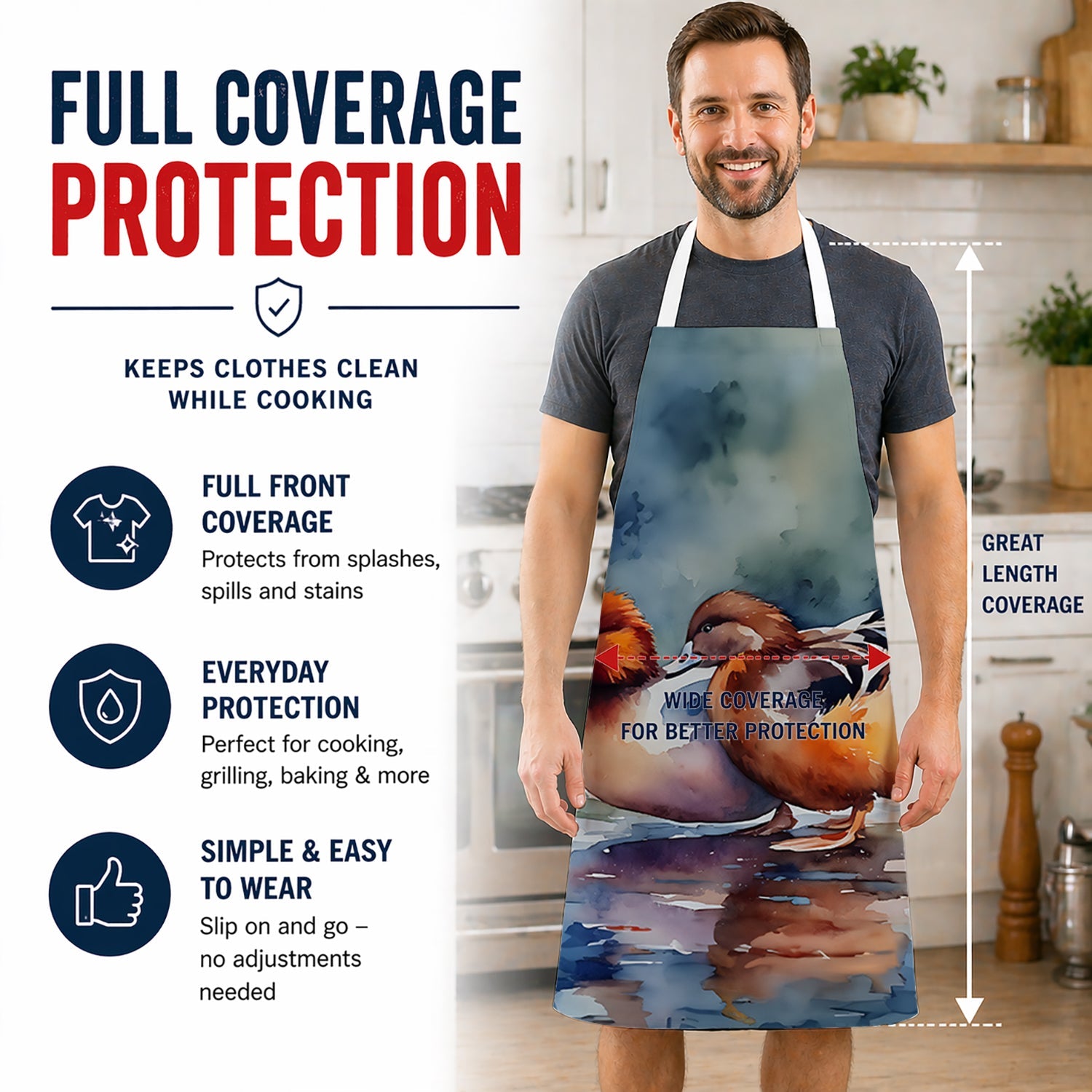 Redhead Duck Pair of Ducks Swimming Apron Cooking Kitchen Server Baking Crafts Gardening for Adult Women Men, Unisex, Large, Multicolor