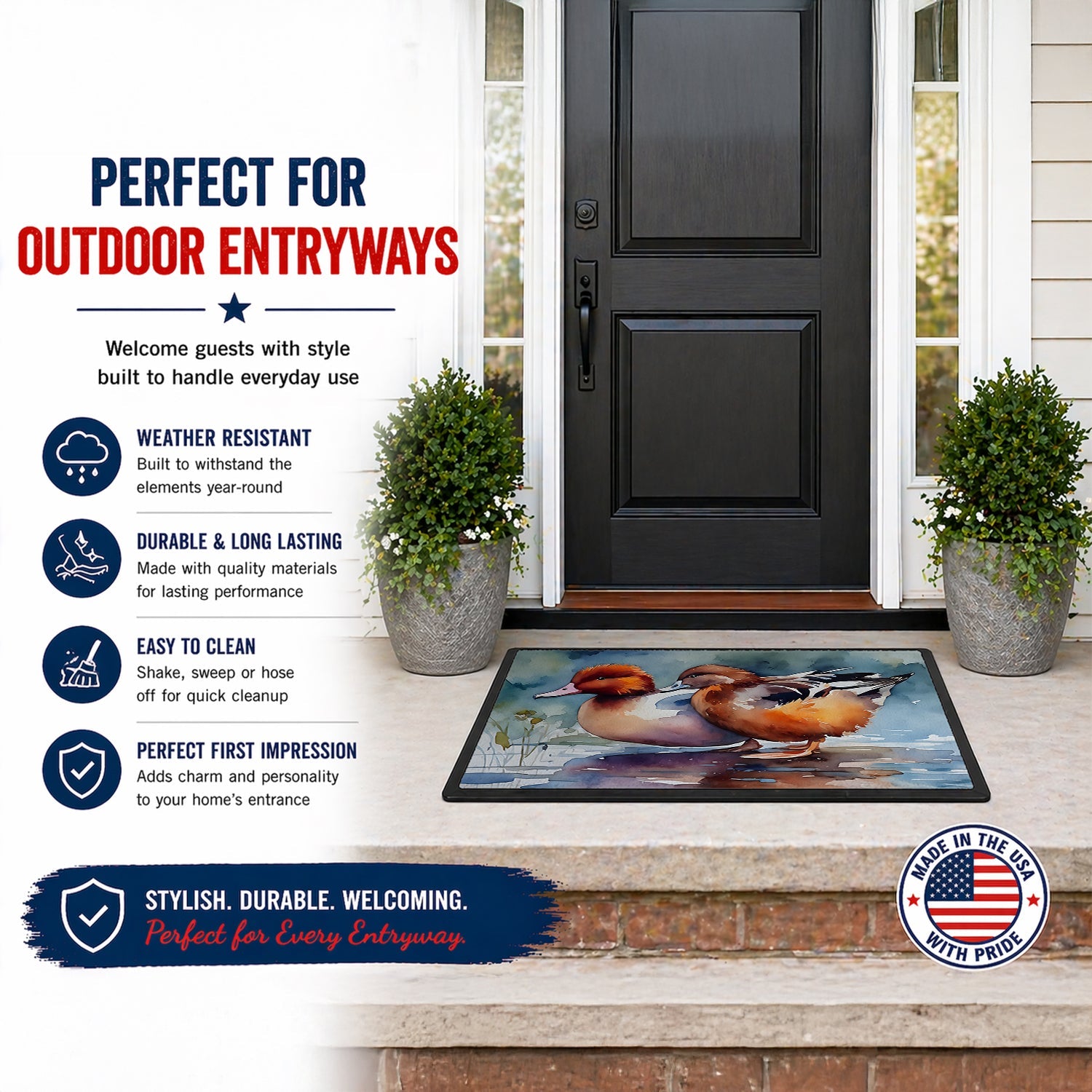 Redhead Duck Pair of Ducks Swimming Doormat Indoor Outdoor 24H X 36W Front Door Mat Rugs for Entryway, Non Slip Washable Low Pile,