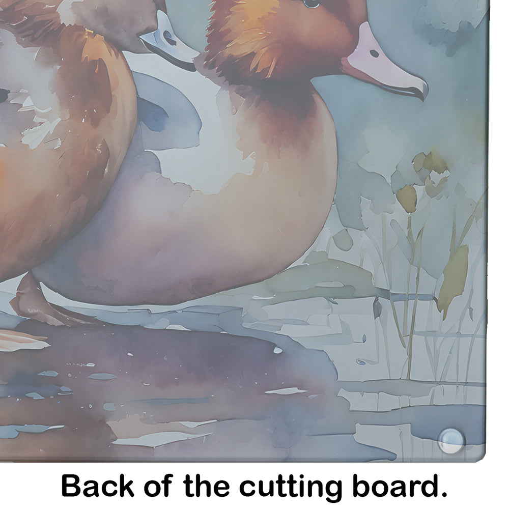 Redhead Duck Pair of Ducks Swimming Cutting Board Tempered Glass Kitchen Cutting Surface, Heat Resistant Chopping, Non-Slip Feet, Food Prep & Serving