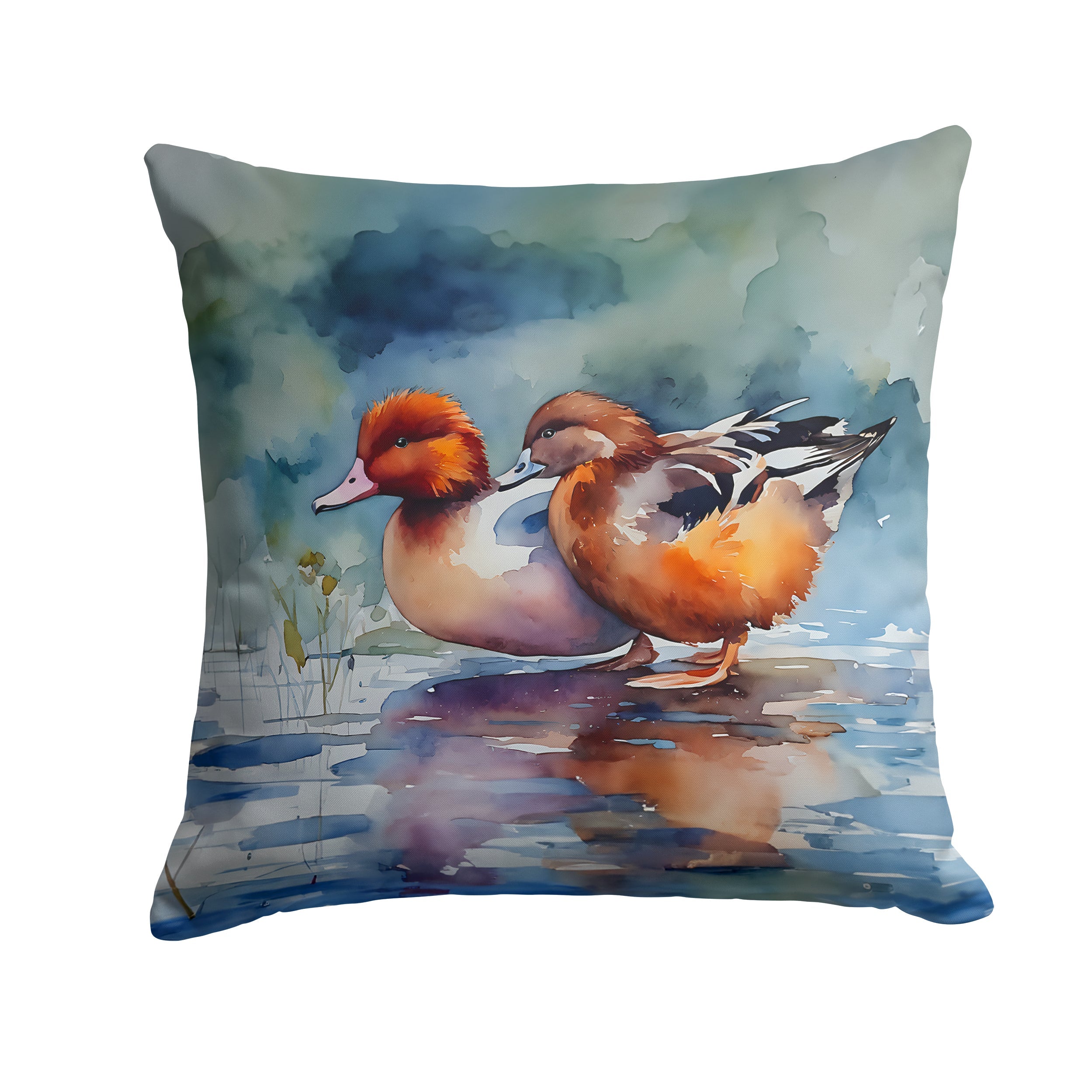 Redhead Duck Pair of Ducks Swimming Decorative Throw Pillow 14x14 Indoor Outdoor Accent Cushion, Fabric Cover with Insert for Sofa, Bed, Porch & Living Room