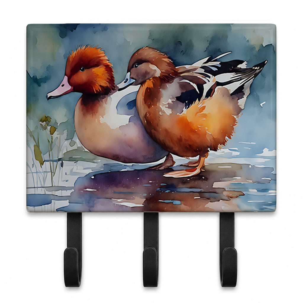 Redhead Duck Pair of Ducks Swimming Leash or Key Holder Wall Hooks, Coat Rack Wall Mount, for Hanging Keys, Towels, Aprons, Leashes