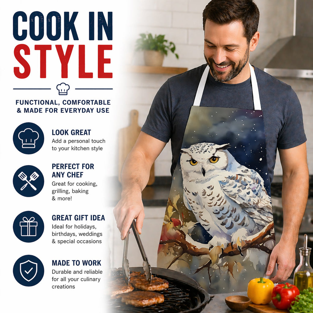 Snowy Owl with Autumn Leaves Apron Cooking Kitchen Server Baking Crafts Gardening for Adult Women Men, Unisex, Large, Multicolor