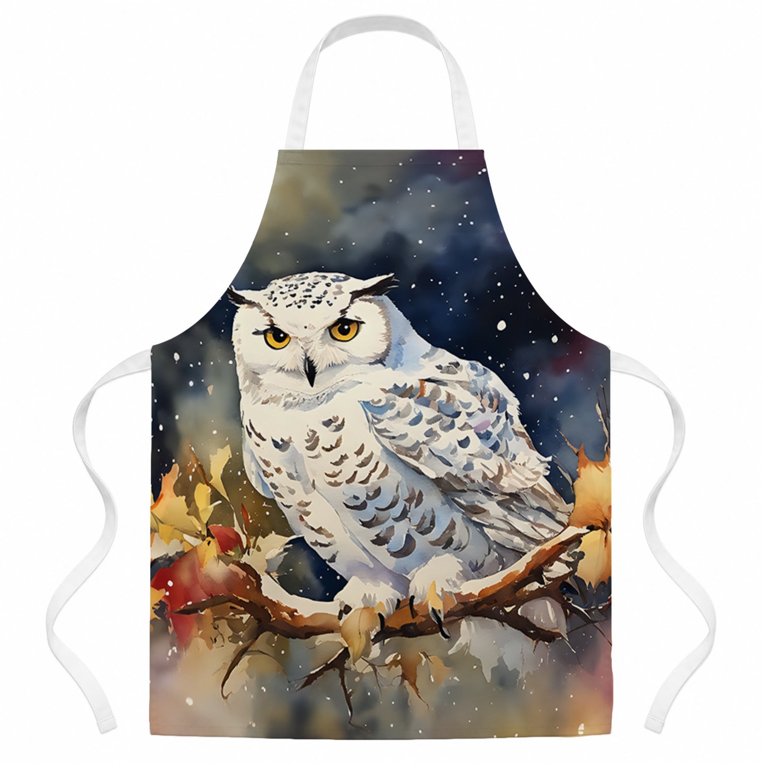 Snowy Owl with Autumn Leaves Apron Cooking Kitchen Server Baking Crafts Gardening for Adult Women Men, Unisex, Large, Multicolor