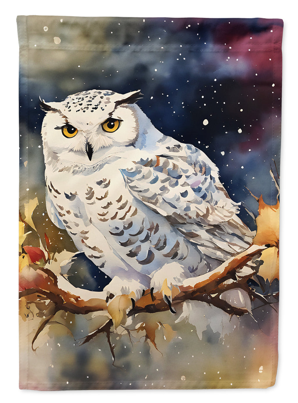 Snowy Owl with Autumn Leaves House Flag 28x40 Porch Sleeve Pole Decorative Outside Yard Banner Artwork Wall Hanging, Polyester