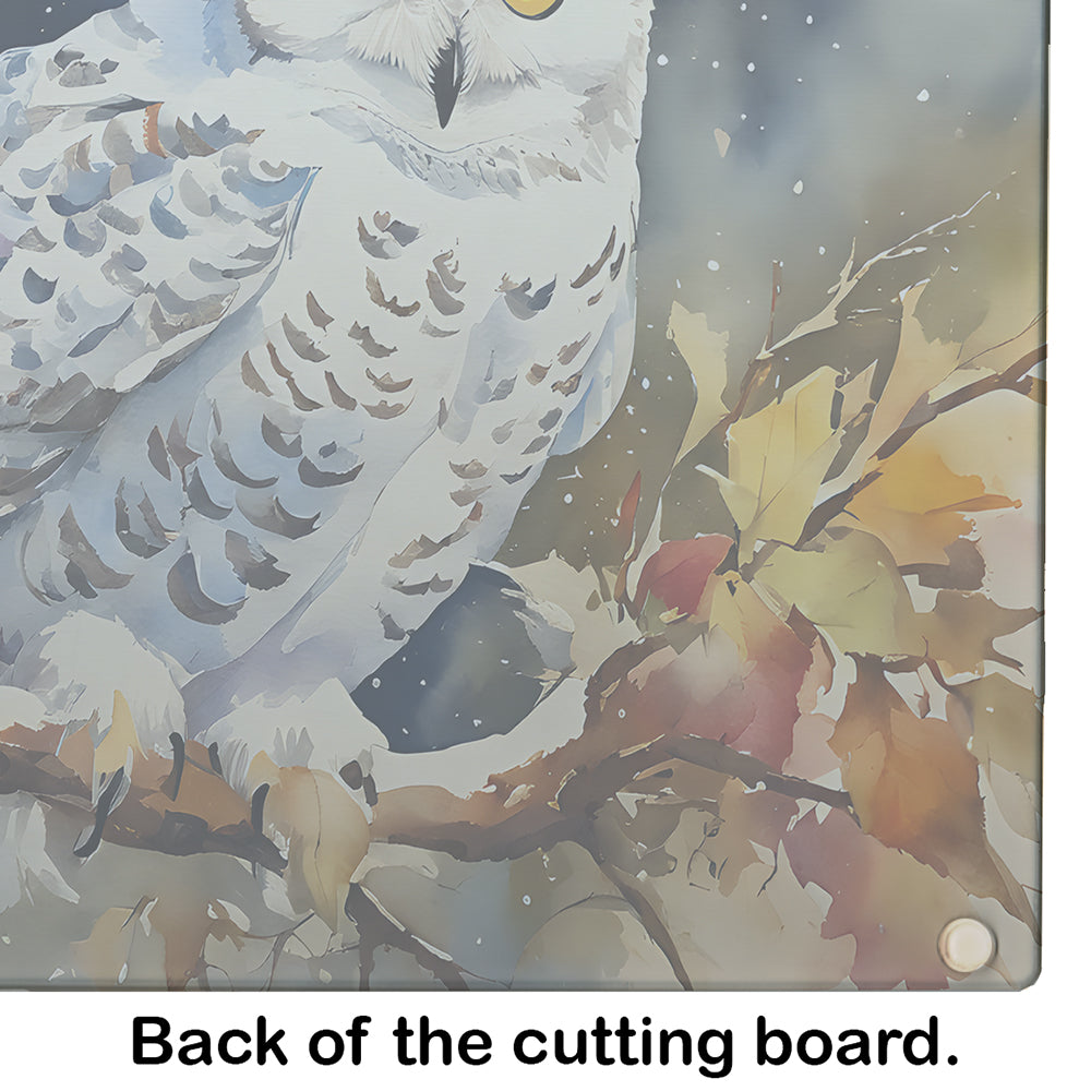 Snowy Owl with Autumn Leaves Cutting Board Tempered Glass Kitchen Cutting Surface, Heat Resistant Chopping, Non-Slip Feet, Food Prep & Serving