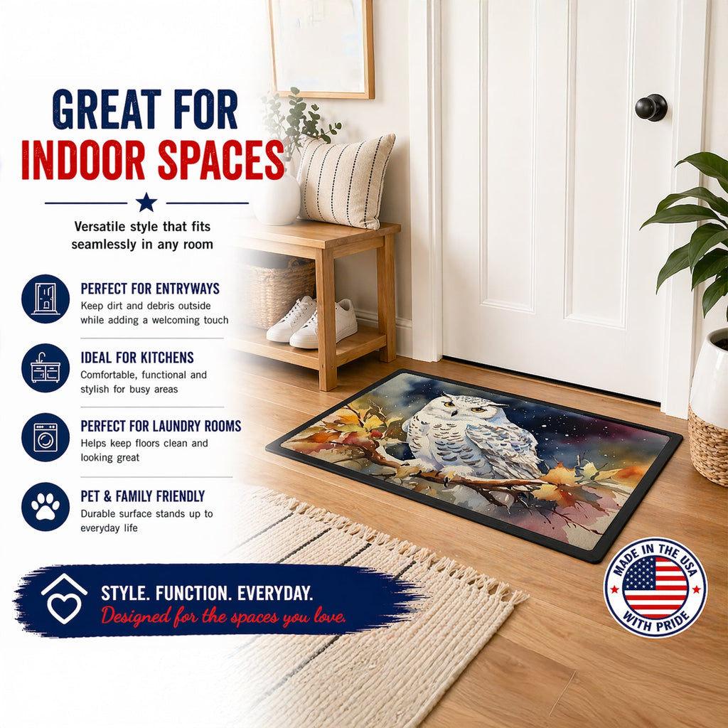 Snowy Owl with Autumn Leaves Doormat Indoor Outdoor 18H X 27W Front Door Mat Rugs for Entryway, Non Slip Washable