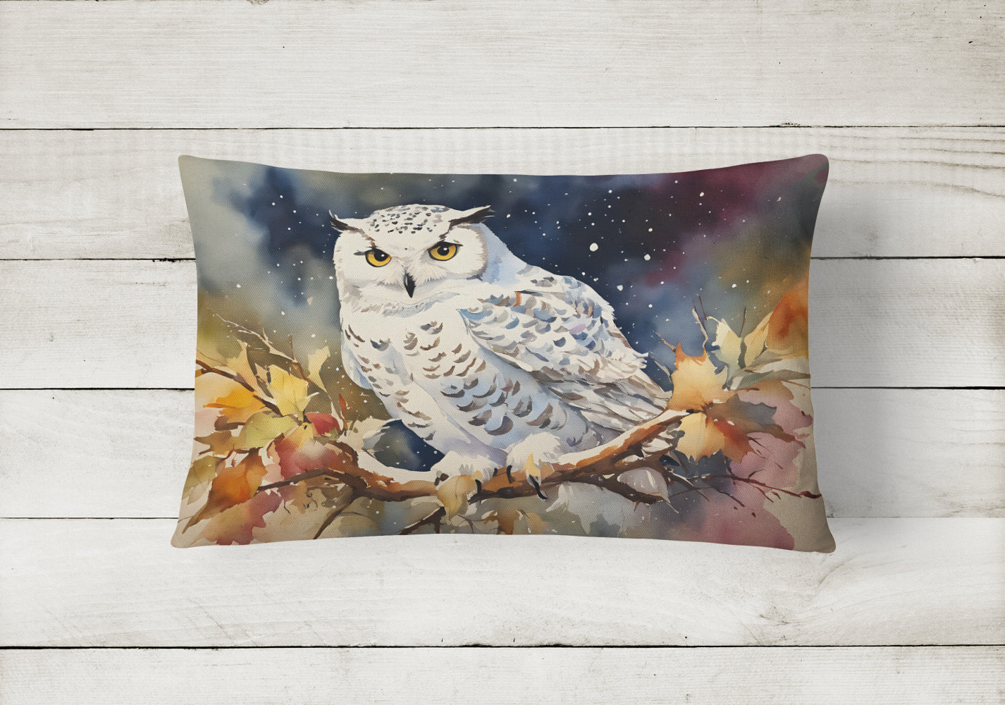 Snowy Owl with Autumn Leaves Decorative Throw Pillow 12x16 Indoor Outdoor Accent Cushion, Fabric Cover with Insert for Sofa, Bed, Porch & Living Room