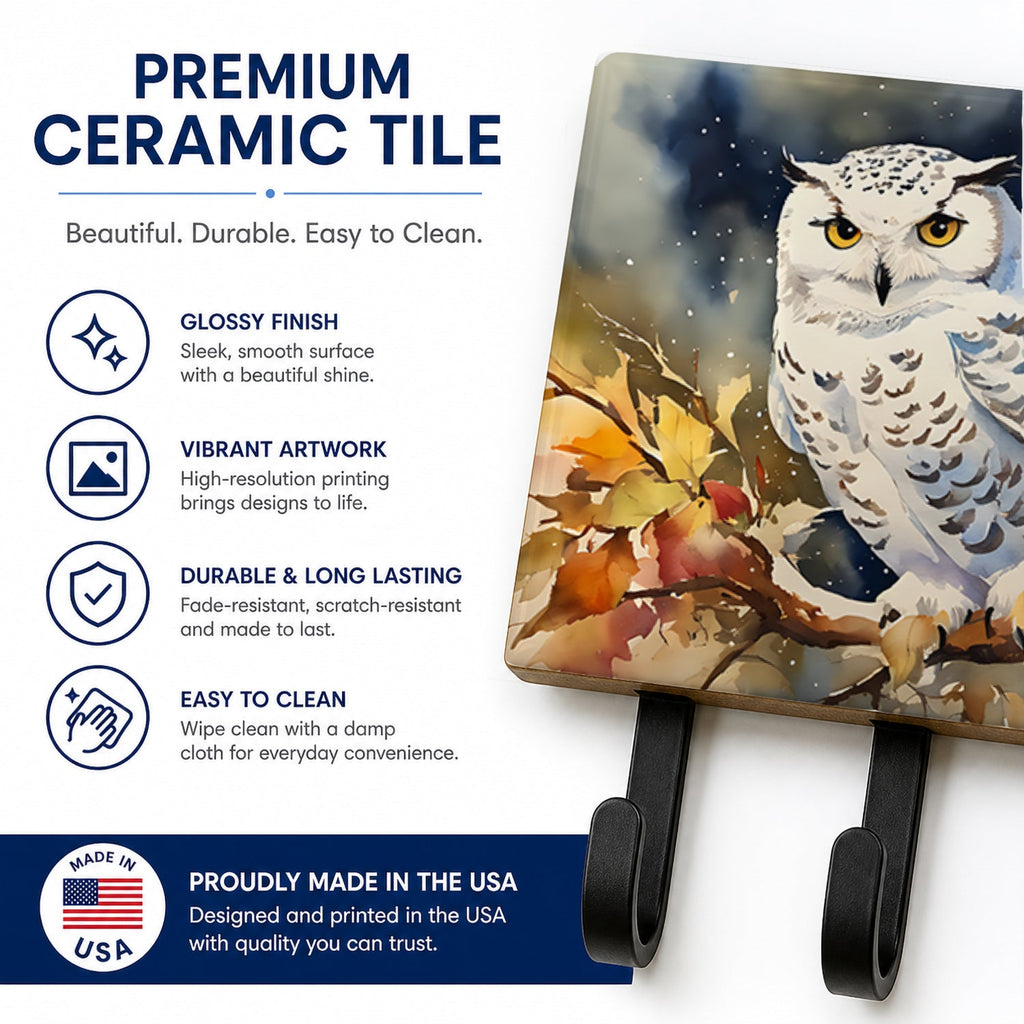 Snowy Owl with Autumn Leaves Leash or Key Holder Wall Hooks, Coat Rack Wall Mount, for Hanging Keys, Towels, Aprons, Leashes