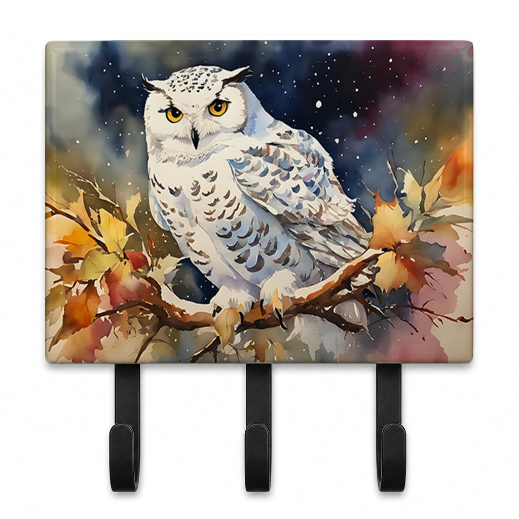 Snowy Owl with Autumn Leaves Leash or Key Holder Wall Hooks, Coat Rack Wall Mount, for Hanging Keys, Towels, Aprons, Leashes