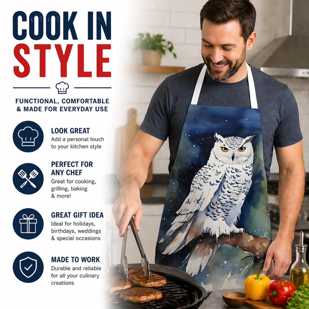 Snowy Owl Night Sky Watercolor Apron Cooking Kitchen Server Baking Crafts Gardening for Adult Women Men, Unisex, Large, Multicolor