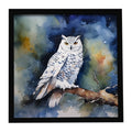 Snowy Owl Night Sky Watercolor Framed Metal Print Bathroom, Kitchen, Office, Home Decor Wall Art Ready to Hang, Square, 8X8