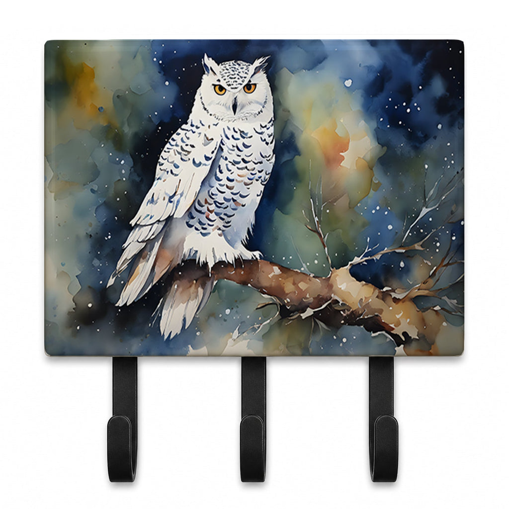 Snowy Owl Night Sky Watercolor Leash or Key Holder Wall Hooks, Coat Rack Wall Mount, for Hanging Keys, Towels, Aprons, Leashes
