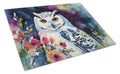 Snowy Owl with Flowers Colorful Watercolor Cutting Board Tempered Glass Kitchen Cutting Surface, Heat Resistant Chopping, Non-Slip Feet, Food Prep & Serving