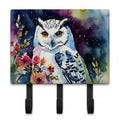 Snowy Owl with Flowers Colorful Watercolor Leash or Key Holder Wall Hooks, Coat Rack Wall Mount, for Hanging Keys, Towels, Aprons, Leashes