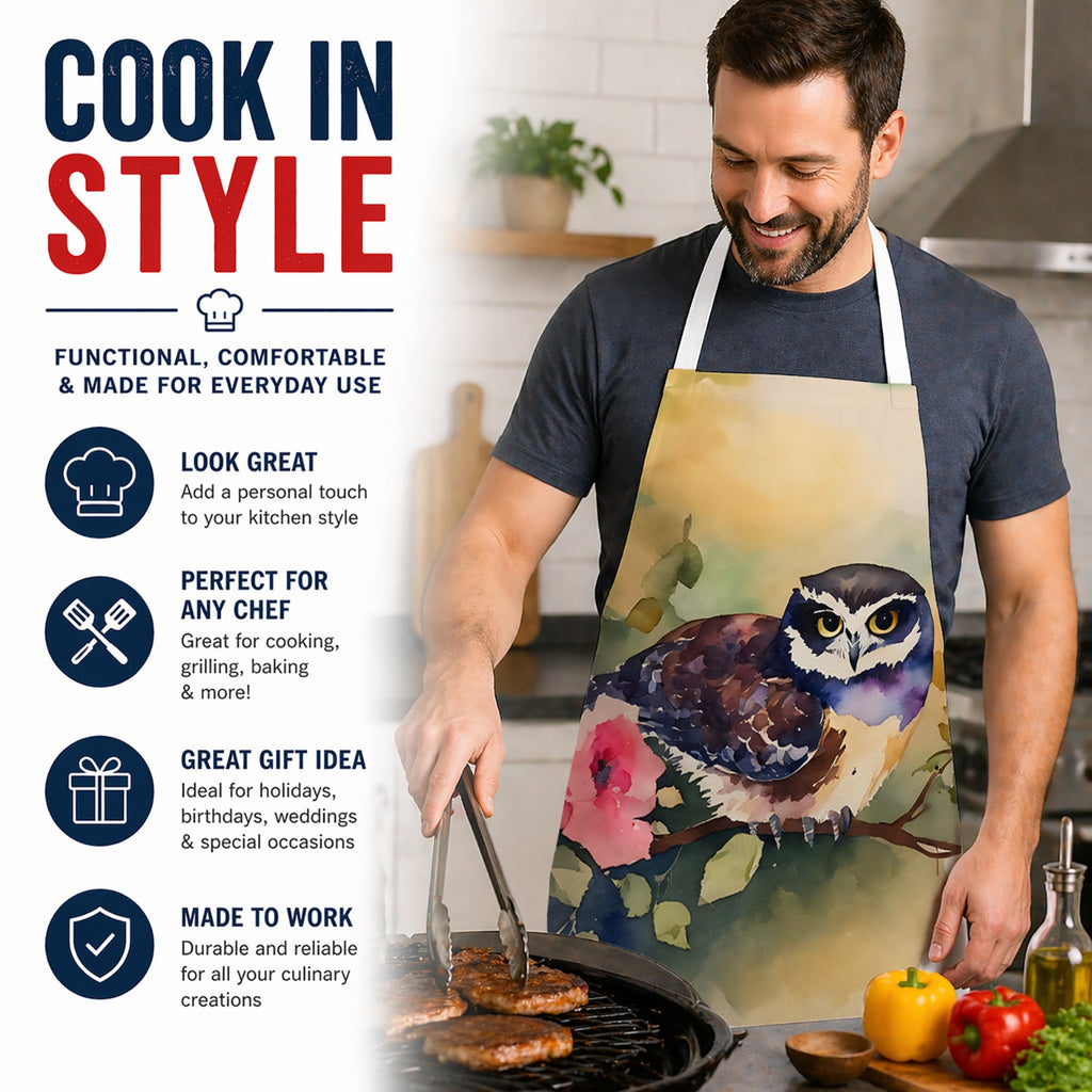 Spectacled Owl on Branch with Flowers Apron Cooking Kitchen Server Baking Crafts Gardening for Adult Women Men, Unisex, Large, Multicolor