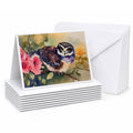 Spectacled Owl on Branch with Flowers Greeting Cards Pack of 8 Blank Cards with Envelopes Whimsical A7 Size 5x7