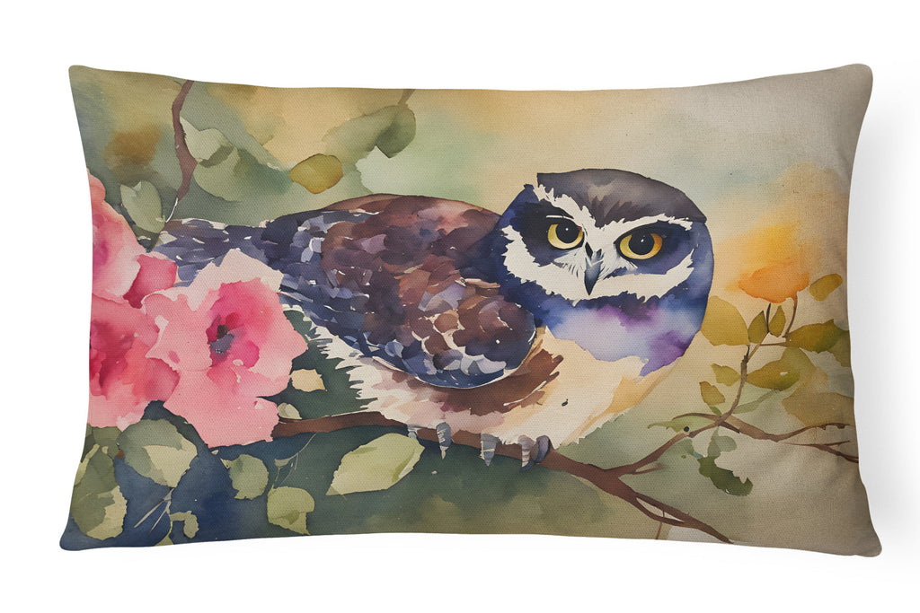 Spectacled Owl on Branch with Flowers Decorative Throw Pillow 12x16 Indoor Outdoor Accent Cushion, Fabric Cover with Insert for Sofa, Bed, Porch & Living Room