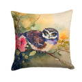 Spectacled Owl on Branch with Flowers Decorative Throw Pillow 14x14 Indoor Outdoor Accent Cushion, Fabric Cover with Insert for Sofa, Bed, Porch & Living Room