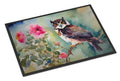 Spectacled Owl Perched with Pink Flowers Doormat Indoor Outdoor 24H X 36W Front Door Mat Rugs for Entryway, Non Slip Washable Low Pile,