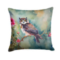Spectacled Owl Perched with Pink Flowers Decorative Throw Pillow 14x14 Indoor Outdoor Accent Cushion, Fabric Cover with Insert for Sofa, Bed, Porch & Living Room