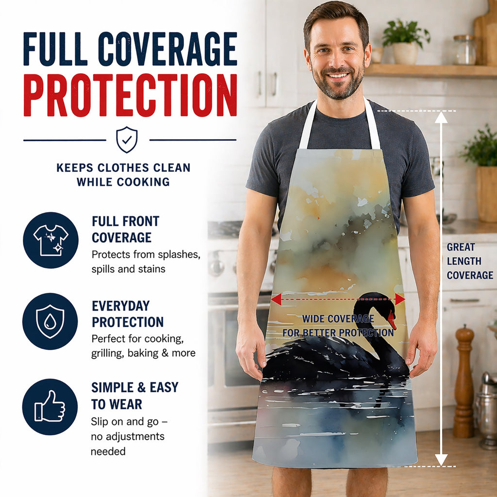 Black Swan Swimming Calm Water Apron Cooking Kitchen Server Baking Crafts Gardening for Adult Women Men, Unisex, Large, Multicolor