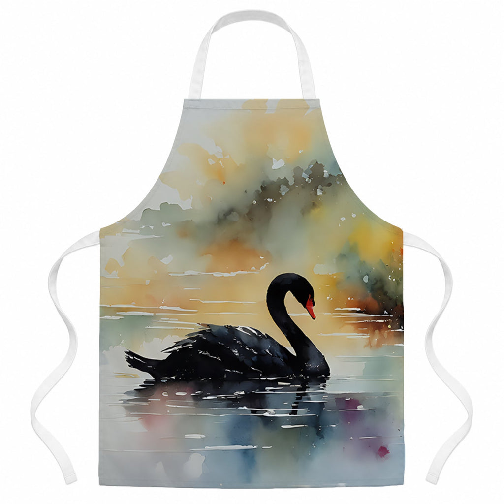 Black Swan Swimming Calm Water Apron Cooking Kitchen Server Baking Crafts Gardening for Adult Women Men, Unisex, Large, Multicolor