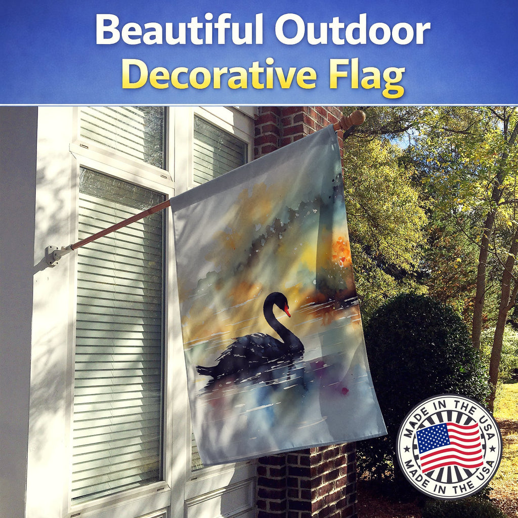 Black Swan Swimming Calm Water House Flag 28x40 Porch Sleeve Pole Decorative Outside Yard Banner Artwork Wall Hanging, Polyester
