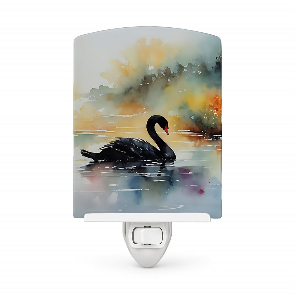 Black Swan Swimming Calm Water Ceramic Night Light Compact, UL-Certified, Ideal for Bedroom, Bathroom, Nursery, Hallway, Kitchen, 6x4x3, Multicolor