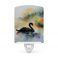 Black Swan Swimming Calm Water Ceramic Night Light Compact, UL-Certified, Ideal for Bedroom, Bathroom, Nursery, Hallway, Kitchen, 6x4x3, Multicolor