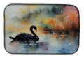 Black Swan Swimming Calm Water Dish Drying Mat Absorbent Dish Drying Mat Pad for Kitchen Counter Dish Drainer Mat for Countertop, 14 x 21", Multicolor
