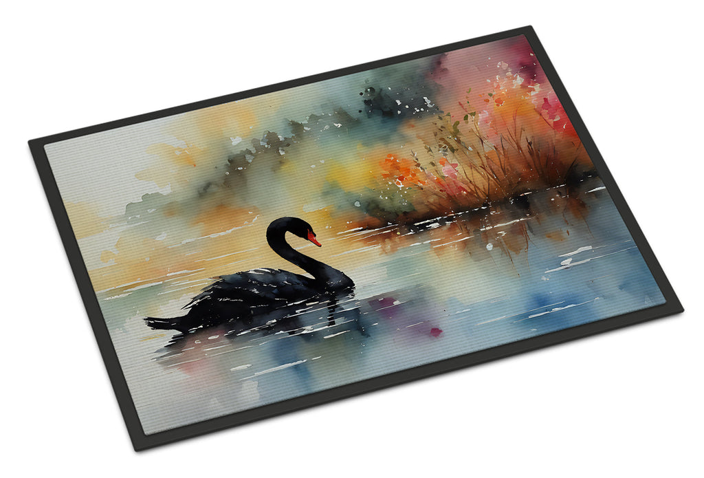 Black Swan Swimming Calm Water Doormat Indoor Outdoor 24H X 36W Front Door Mat Rugs for Entryway, Non Slip Washable Low Pile,