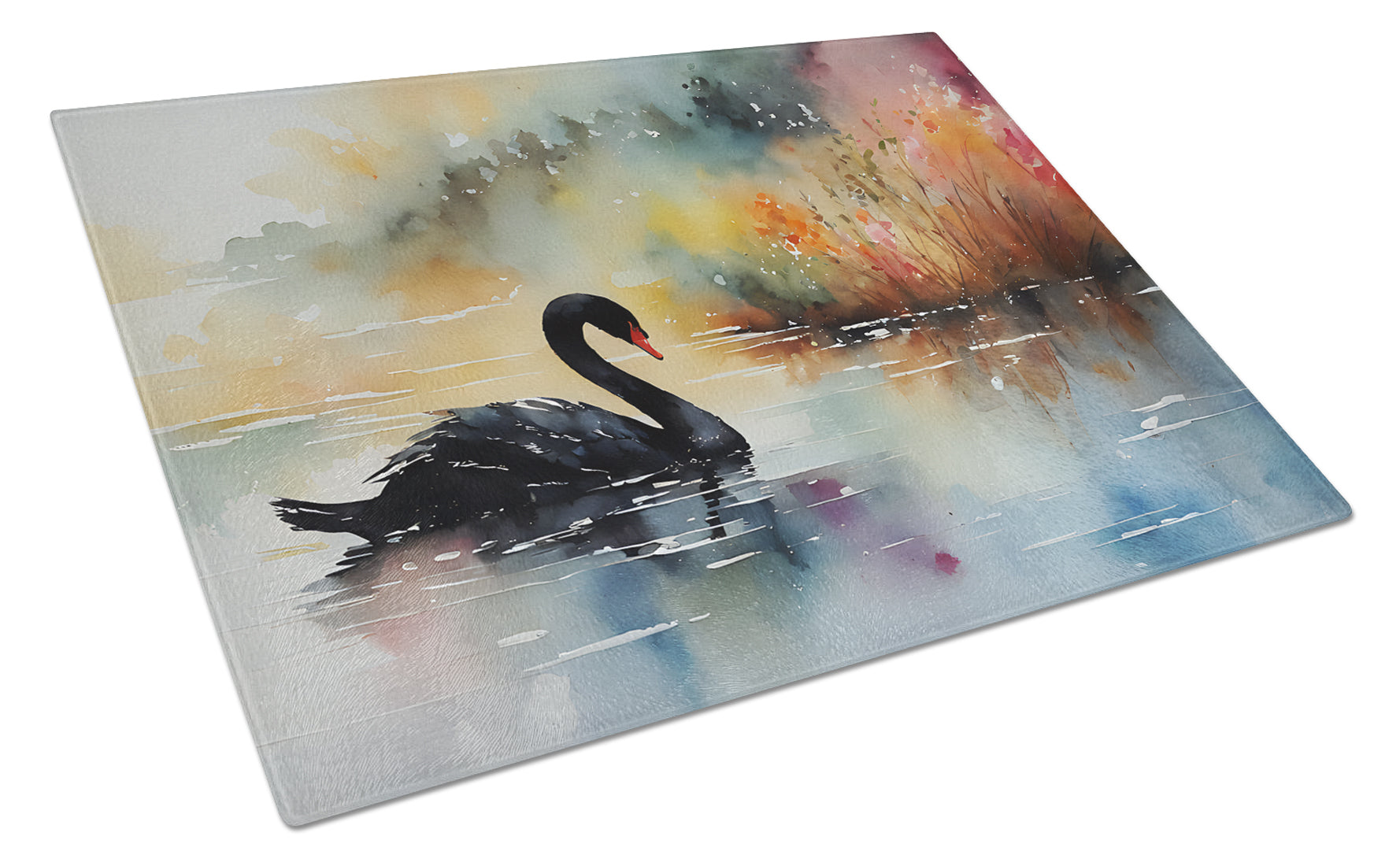 Black Swan Swimming Calm Water Cutting Board Tempered Glass Kitchen Cutting Surface, Heat Resistant Chopping, Non-Slip Feet, Food Prep & Serving