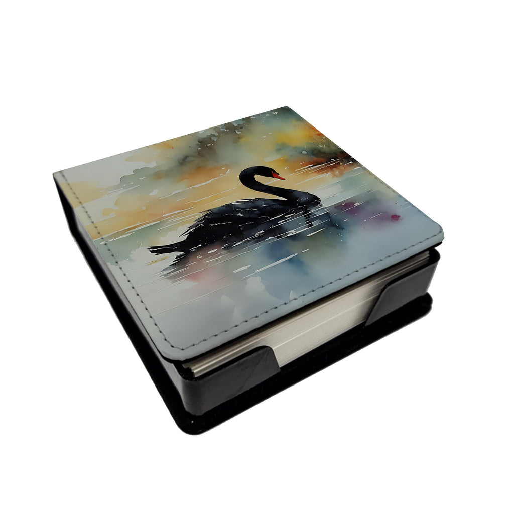 Black Swan Swimming Calm Water PU Leather Note Paper Holder with Artist-Designed Cover, Desk Accessory, Office Gift