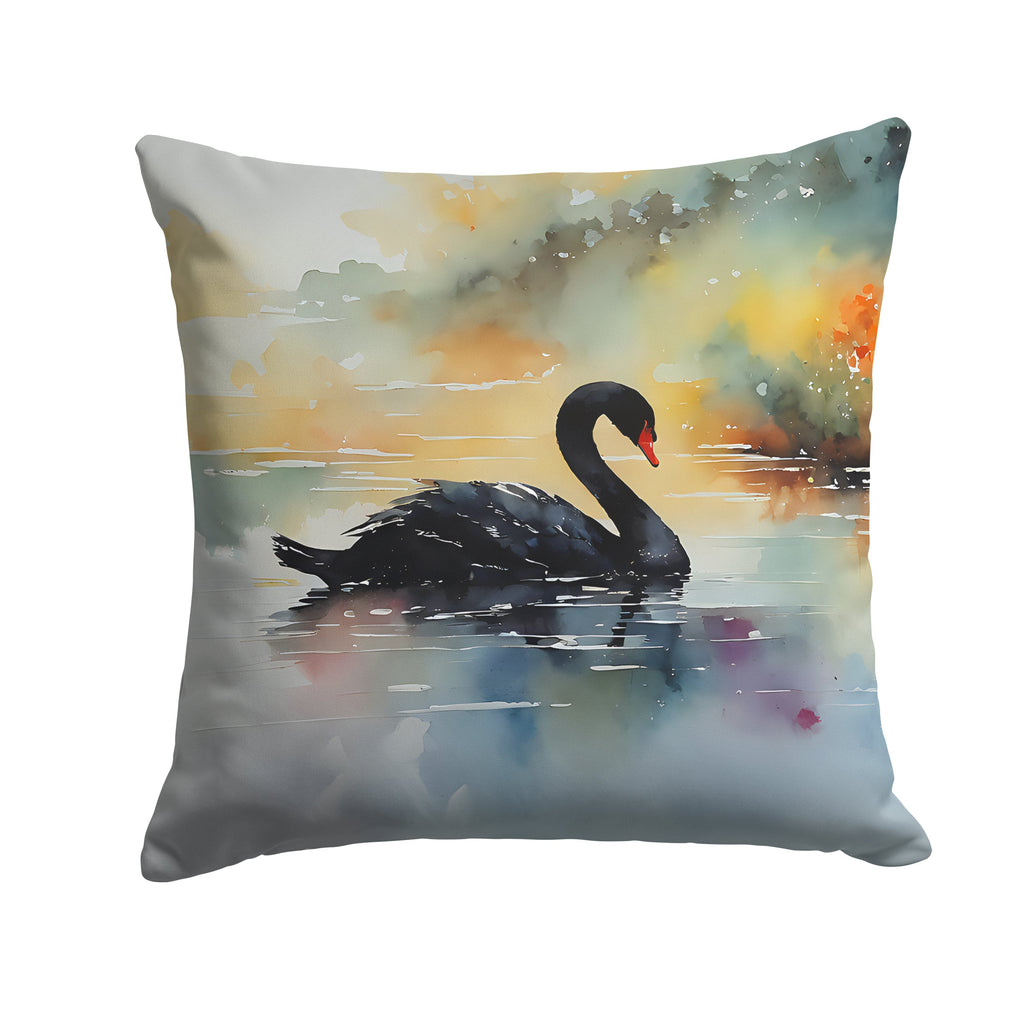 Black Swan Swimming Calm Water Decorative Throw Pillow 18x18 Indoor Outdoor Accent Cushion, Fabric Cover with Insert for Sofa, Bed, Porch & Living Room