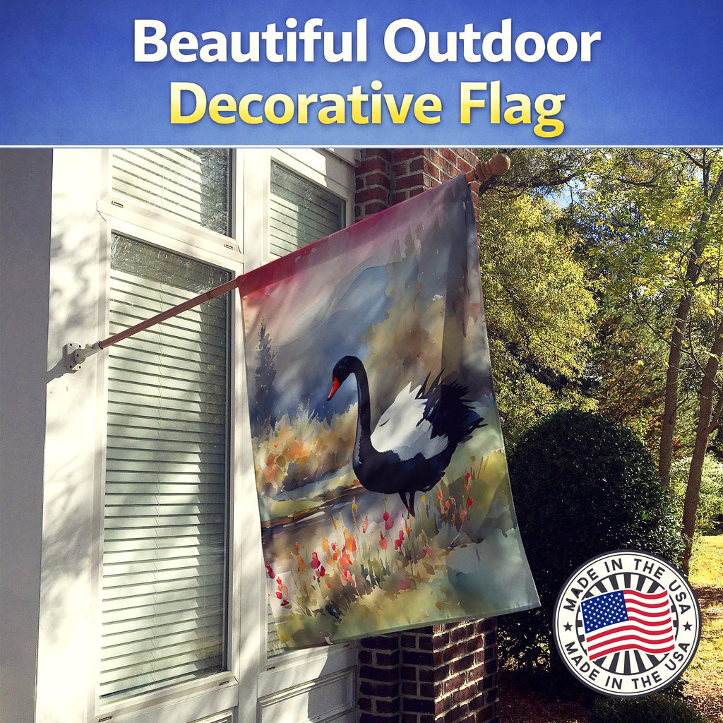 Black Swan Lake Scene Landscape House Flag 28x40 Porch Sleeve Pole Decorative Outside Yard Banner Artwork Wall Hanging, Polyester