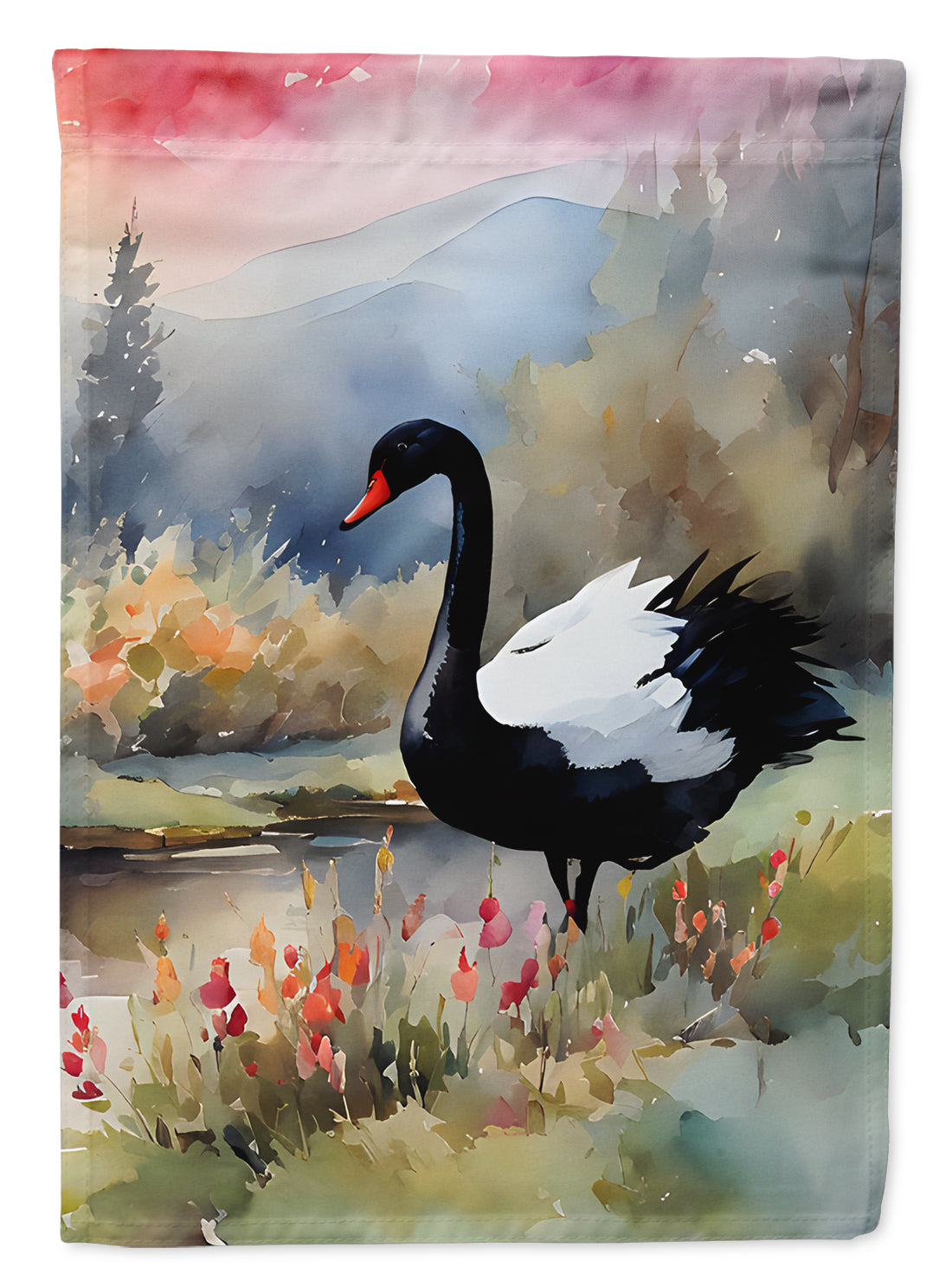 Black Swan Lake Scene Landscape House Flag 28x40 Porch Sleeve Pole Decorative Outside Yard Banner Artwork Wall Hanging, Polyester