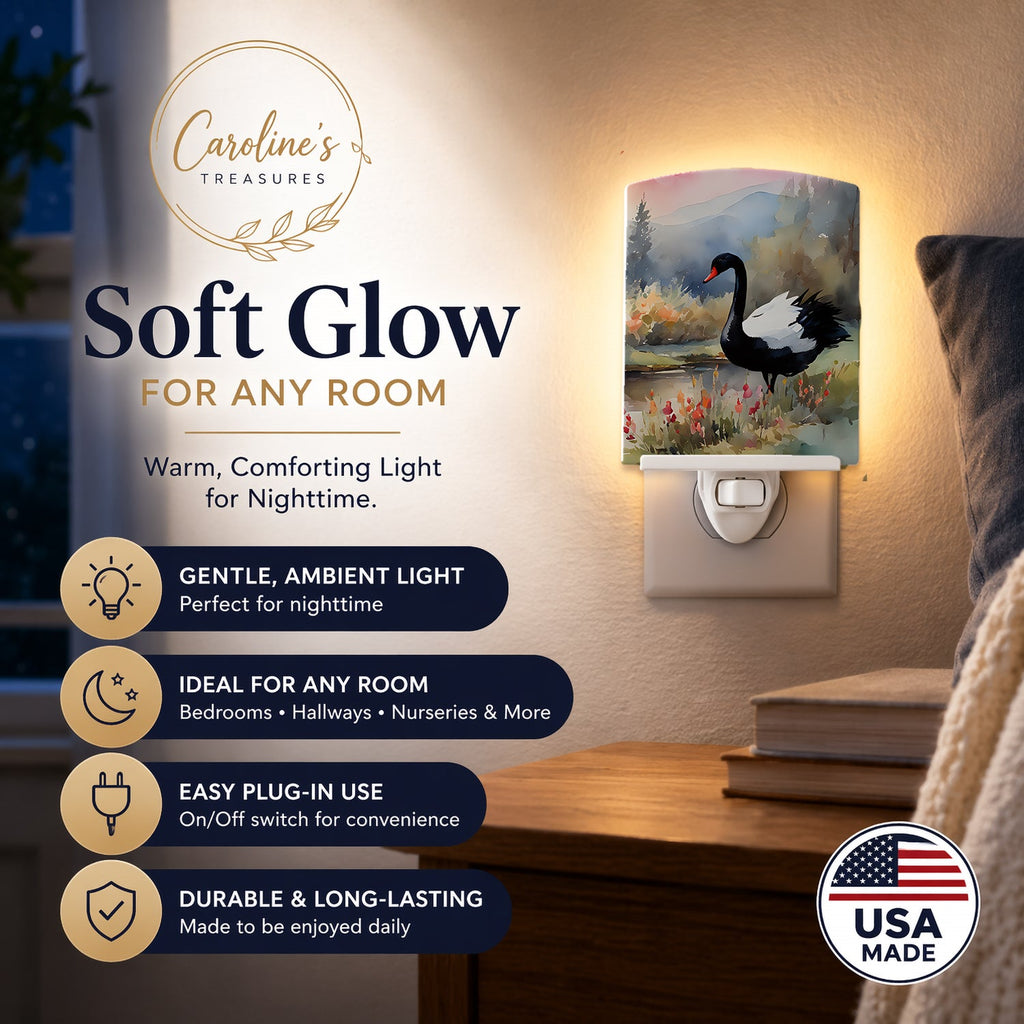 Black Swan Lake Scene Landscape Ceramic Night Light Compact, UL-Certified, Ideal for Bedroom, Bathroom, Nursery, Hallway, Kitchen, 6x4x3, Multicolor