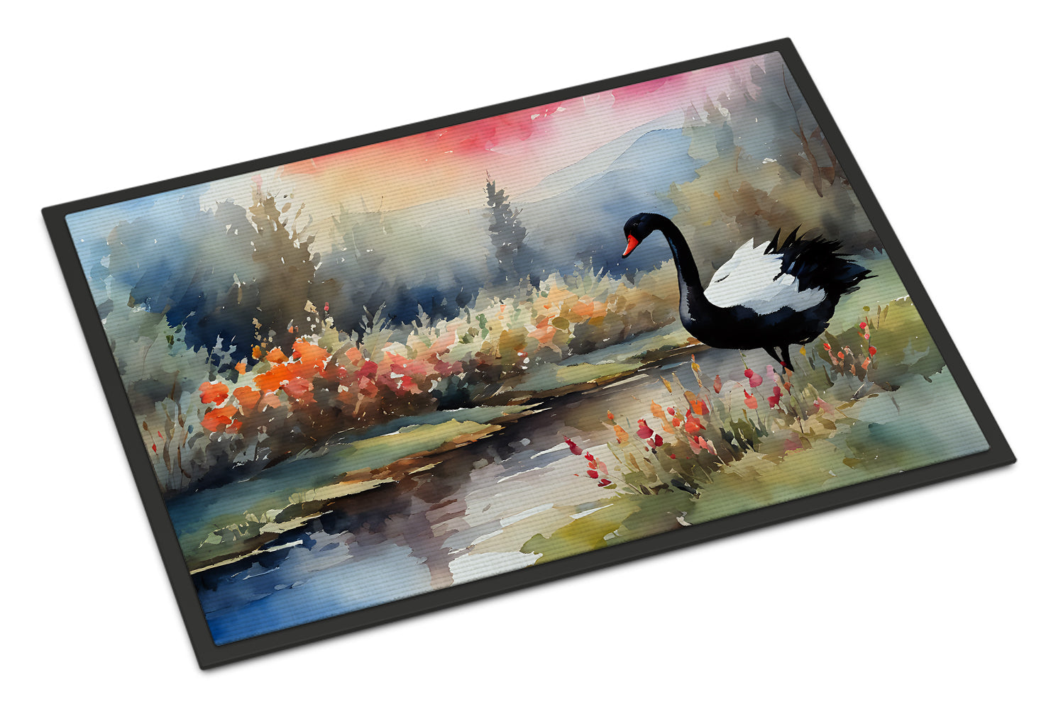Black Swan Lake Scene Landscape Doormat Indoor Outdoor 24H X 36W Front Door Mat Rugs for Entryway, Non Slip Washable Low Pile,