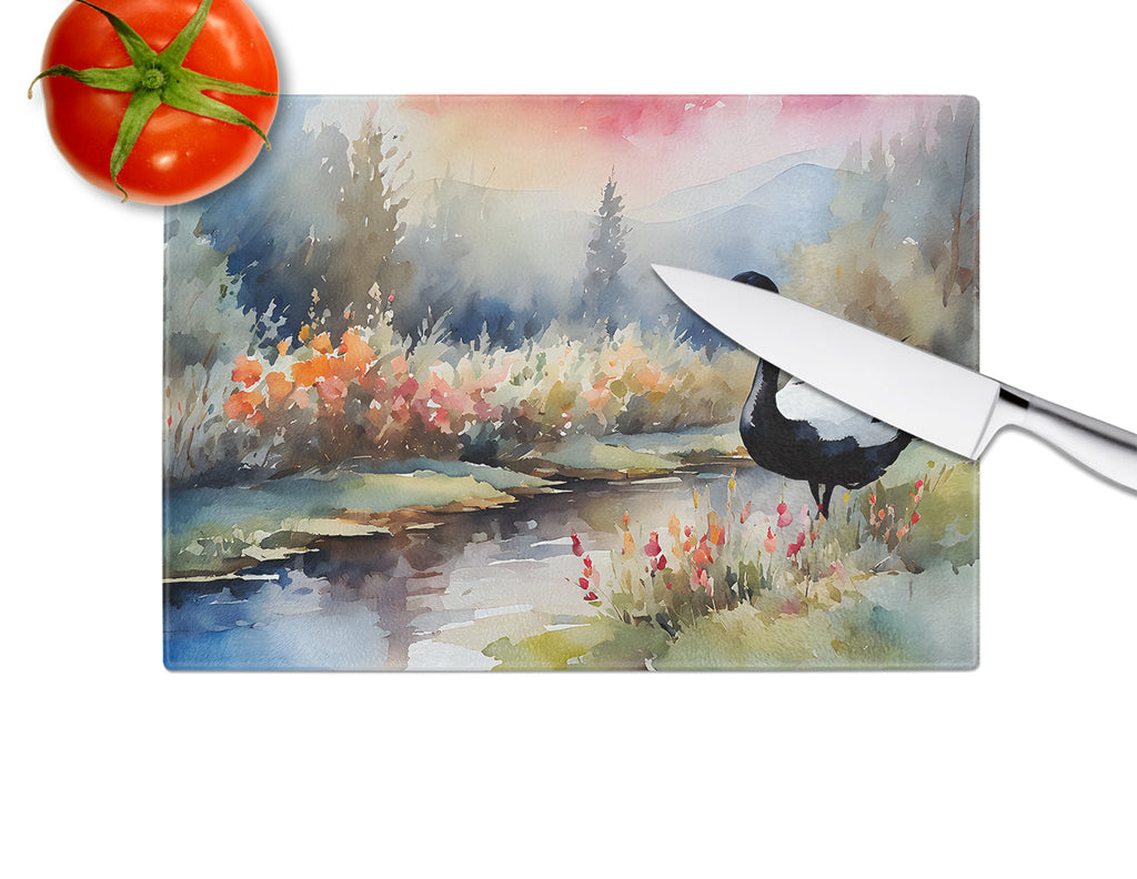 Black Swan Lake Scene Landscape Cutting Board Tempered Glass Kitchen Cutting Surface, Heat Resistant Chopping, Non-Slip Feet, Food Prep & Serving