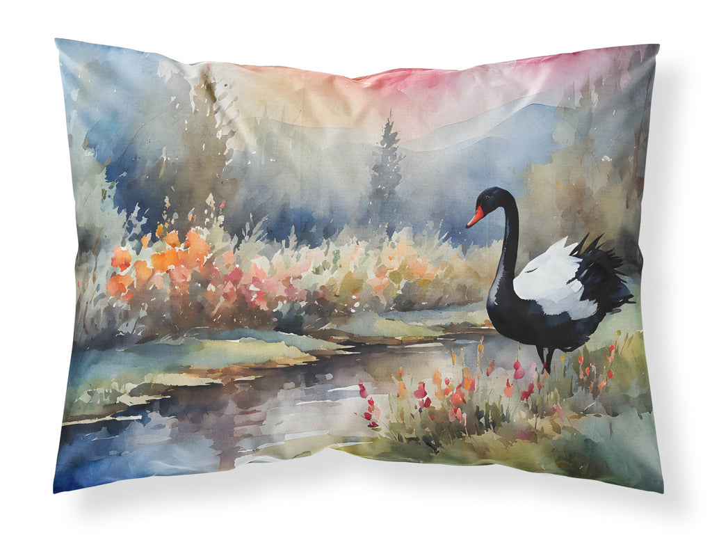 Black Swan Lake Scene Landscape Standard Pillowcase Lightweight Super Soft Easy Care Decorative Artwork Pillowcase, Standard
