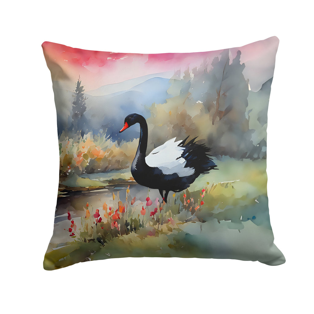 Black Swan Lake Scene Landscape Decorative Throw Pillow 18x18 Indoor Outdoor Accent Cushion, Fabric Cover with Insert for Sofa, Bed, Porch & Living Room