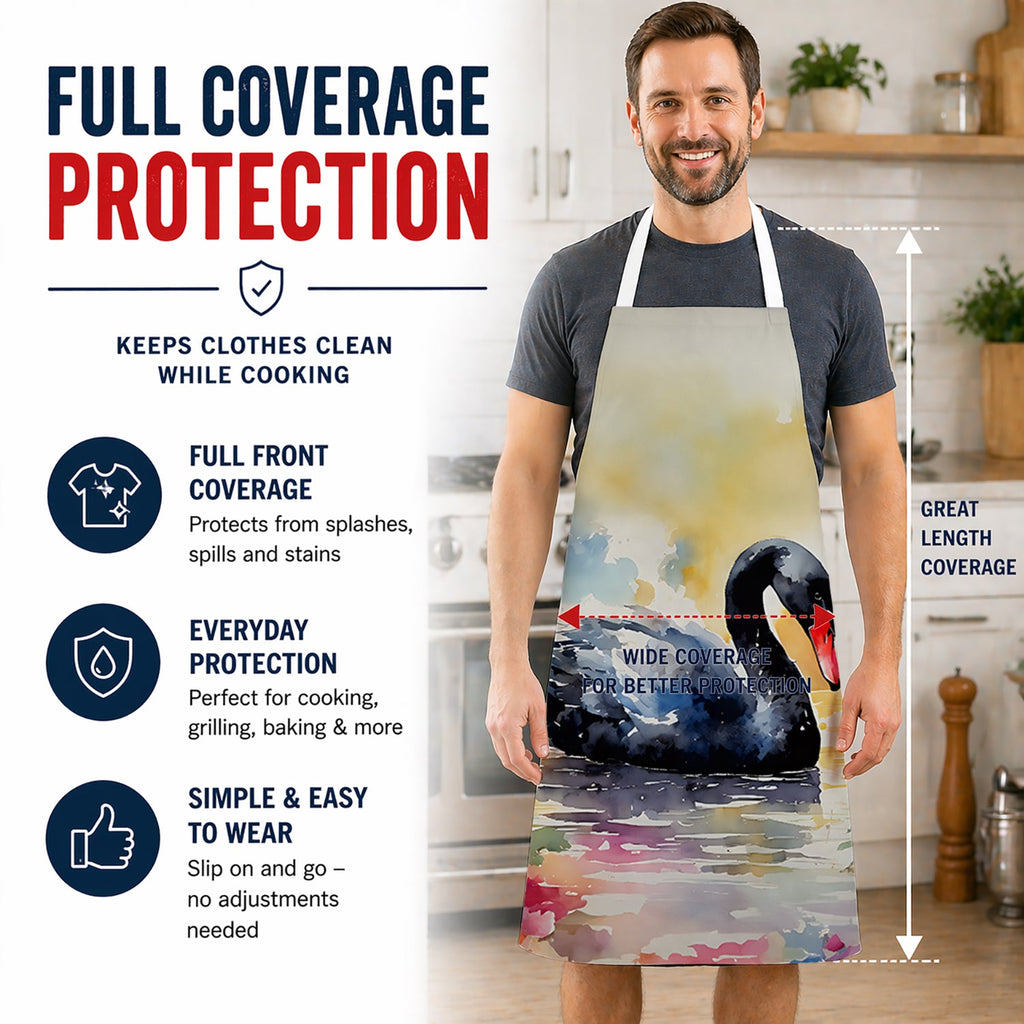 Black Swan with Flowers Elegant Watercolor Apron Cooking Kitchen Server Baking Crafts Gardening for Adult Women Men, Unisex, Large, Multicolor